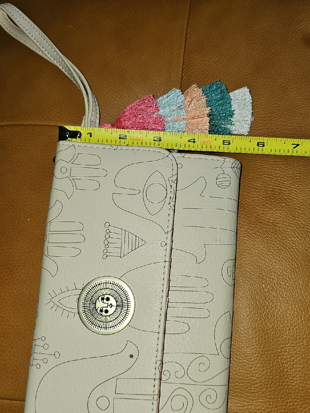 Jungalow Bohemian Print Beige Clutch With Colorful Tassels Travel Wallet Phone — image 6 of 6